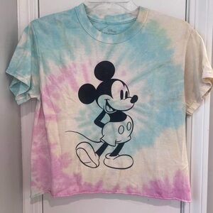 Disney Pastel Tie-Dye Mickey Mouse Crop Tee Short Sleeve